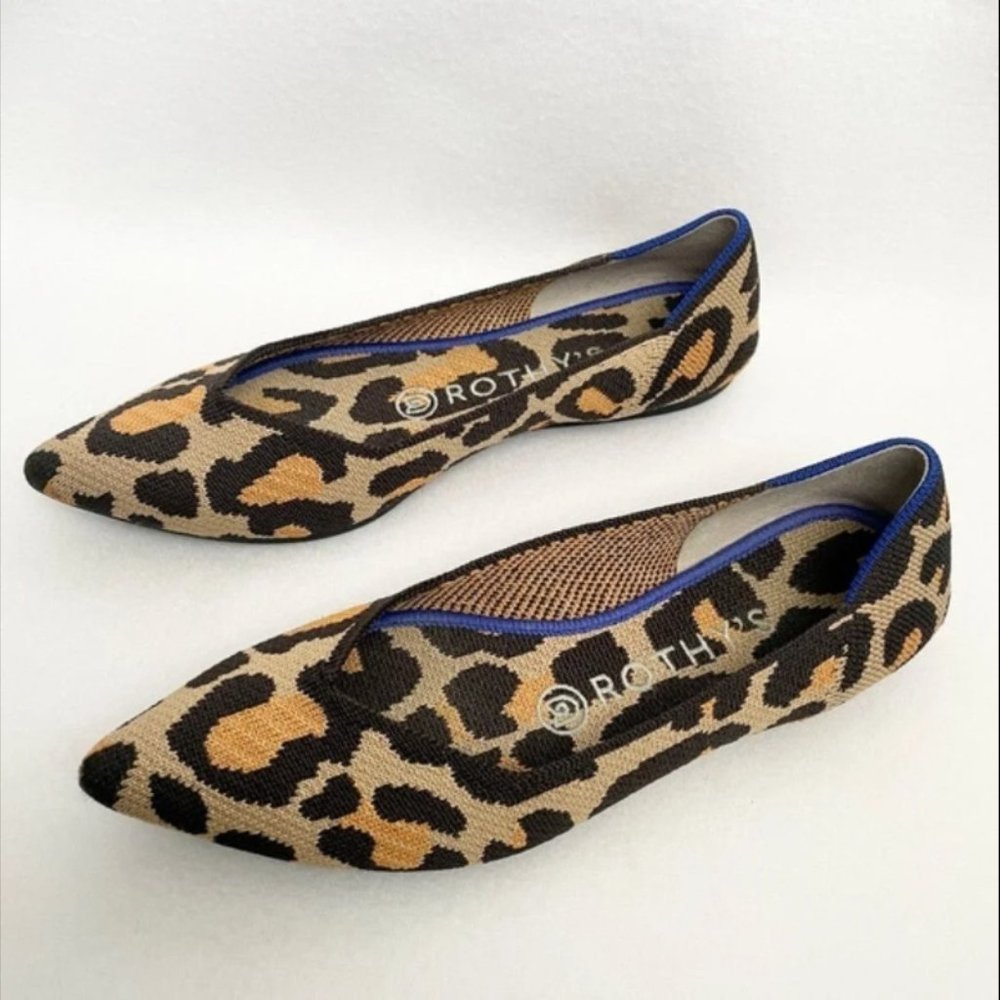 Rothy's The Point Flats Big Cat Textile Slip On Ballet Leopard Print Size 7
